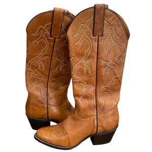 Vintage Leather Brown Cowboy Boots